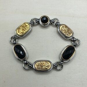 Vintage faux gemstone textured art bracelet-links mixed metal.
